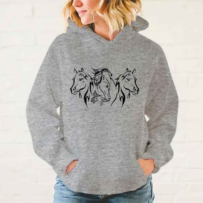 Y2k Hoodies Horses Hoodies Pullover Unisex Hooded Sweatshirt Harajuku Streetswear Long Sleeve