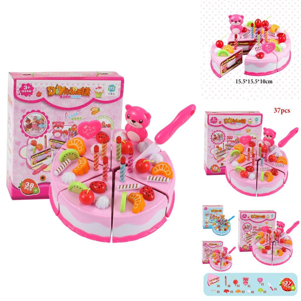 Cartoon Style Cake Food Kitchen Plastic Kettle Cookies Toys For Kids Birthday 37pcs Gift Set