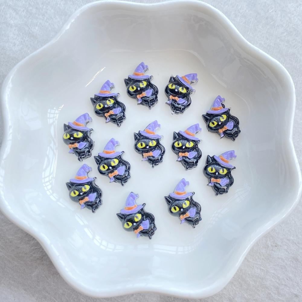 50Pcs Mini Cartoon Halloween Black Cat, Bat, Ghost, Skull Nail Art Resin Charms DIY Craft For Nail 3D Decorations Jewelry