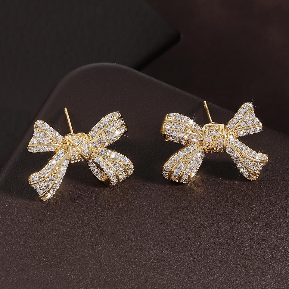 ZAKOL Romantic Bowknot Women Stud Earrings Full Paved Shiny Crystal Zircon Delicate Accessories Fashion Earring Zircon