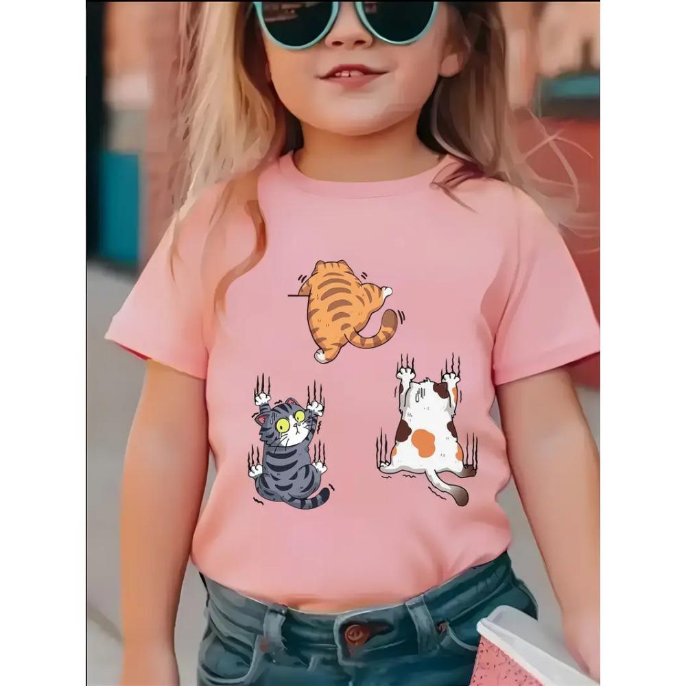 Baby Girl Clothing 3D Cat Print Kids Clothes Short Sleeve T-Shirts for Children Top Tees O-Neck Casual Children's Clothing