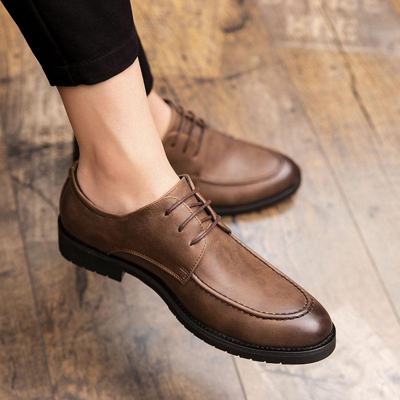 

Весна и осень мужская деловая кожаная обувь британский повседневный тренд корейская версия заостренные мужские кожаные туфли 48