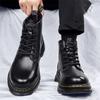 Stiefel Herren 2025 Neue Herren Leder Derby Martin Stiefel High Top Plateau Britischer Stil Vielseitige Schwarze Lederstiefel Tide