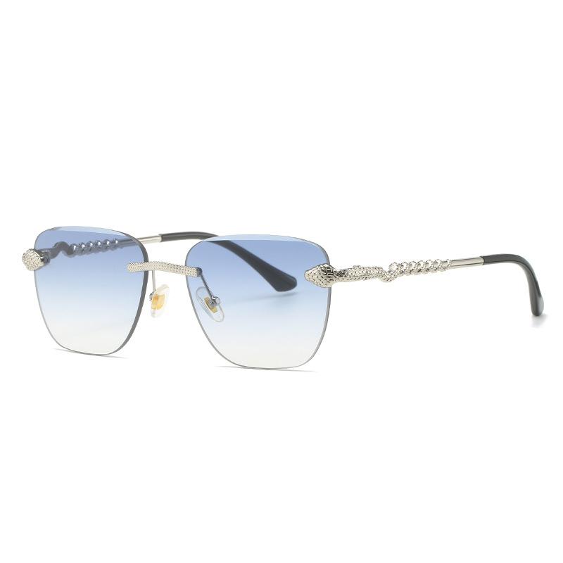 Vintage Marken Designer Randlose Quadratische Sonnenbrille Damen Für Herren Trendige Geschnittene Sonnenbrille Mode Luxus Metall Schlangen Shades