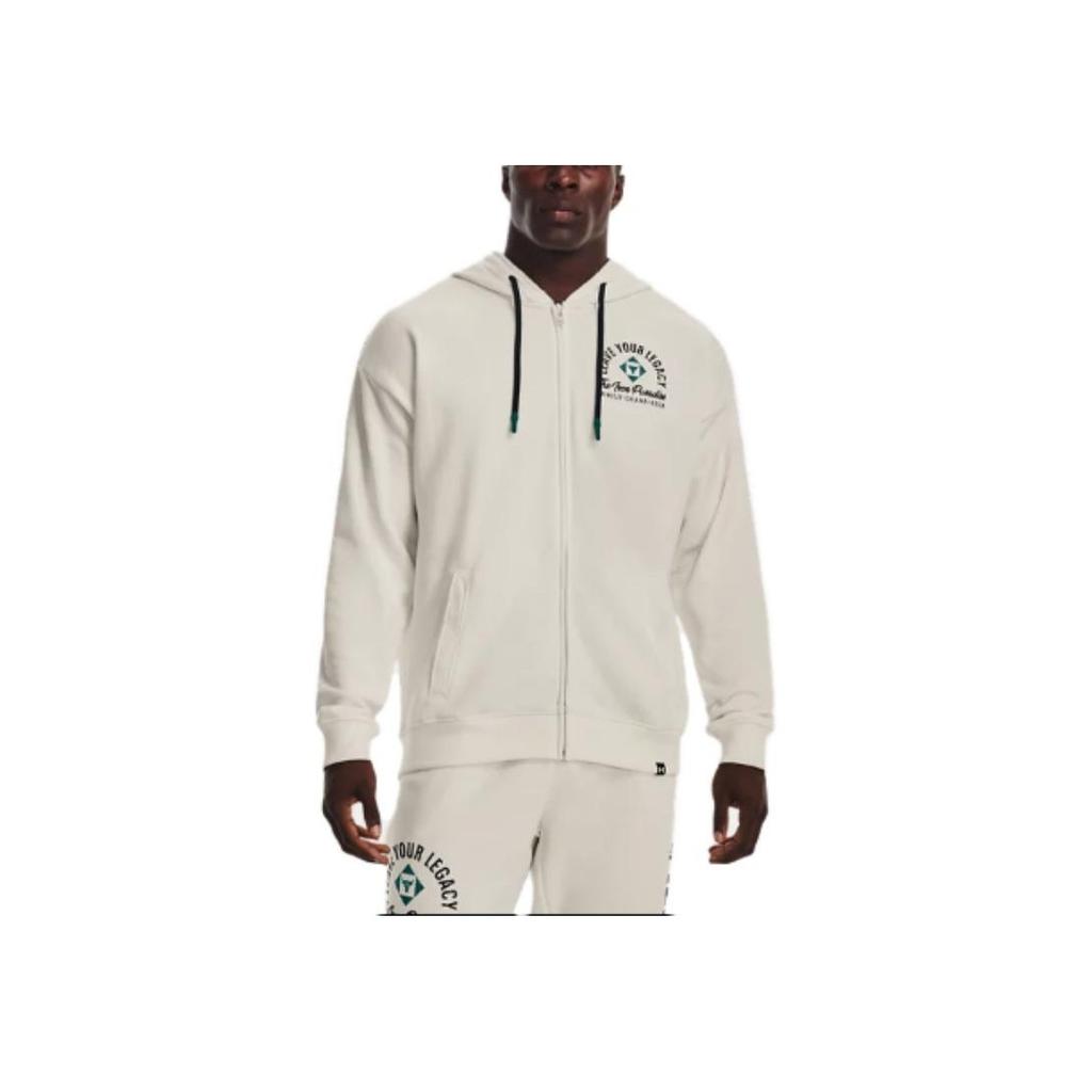 Under Armour Letter Pattern Printed Zip-Up Hoodie Men Hoodies Ivory 1377436-130