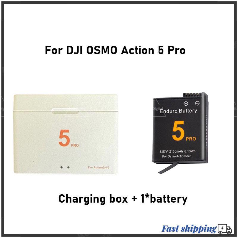 For Dji Action 5 Pro 2100mAh Rechargeable Li-ion Battery,Dual Slot Battery Charger Storage Box For Action 5 Pro Camera Accessory