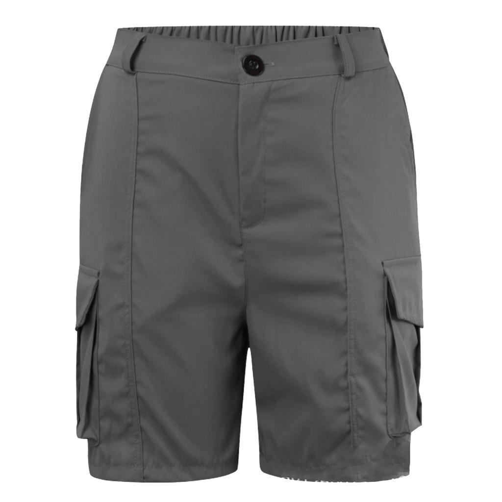 Women Casual Solid Elastic Waist Cargo Shorts with Pockets Relaxed Fit Utility Design for Everyday Wear Outdoor Activities