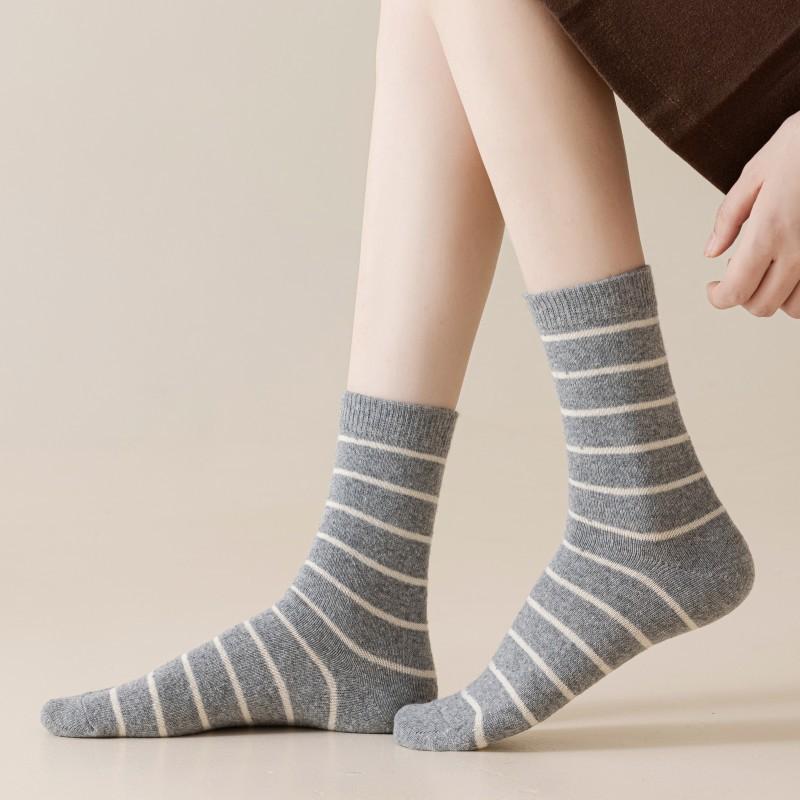 Striped Wool Socks Mid-Leg Socks Gray Tie Trendy Simple Warm Contrast Color Pile Stockings