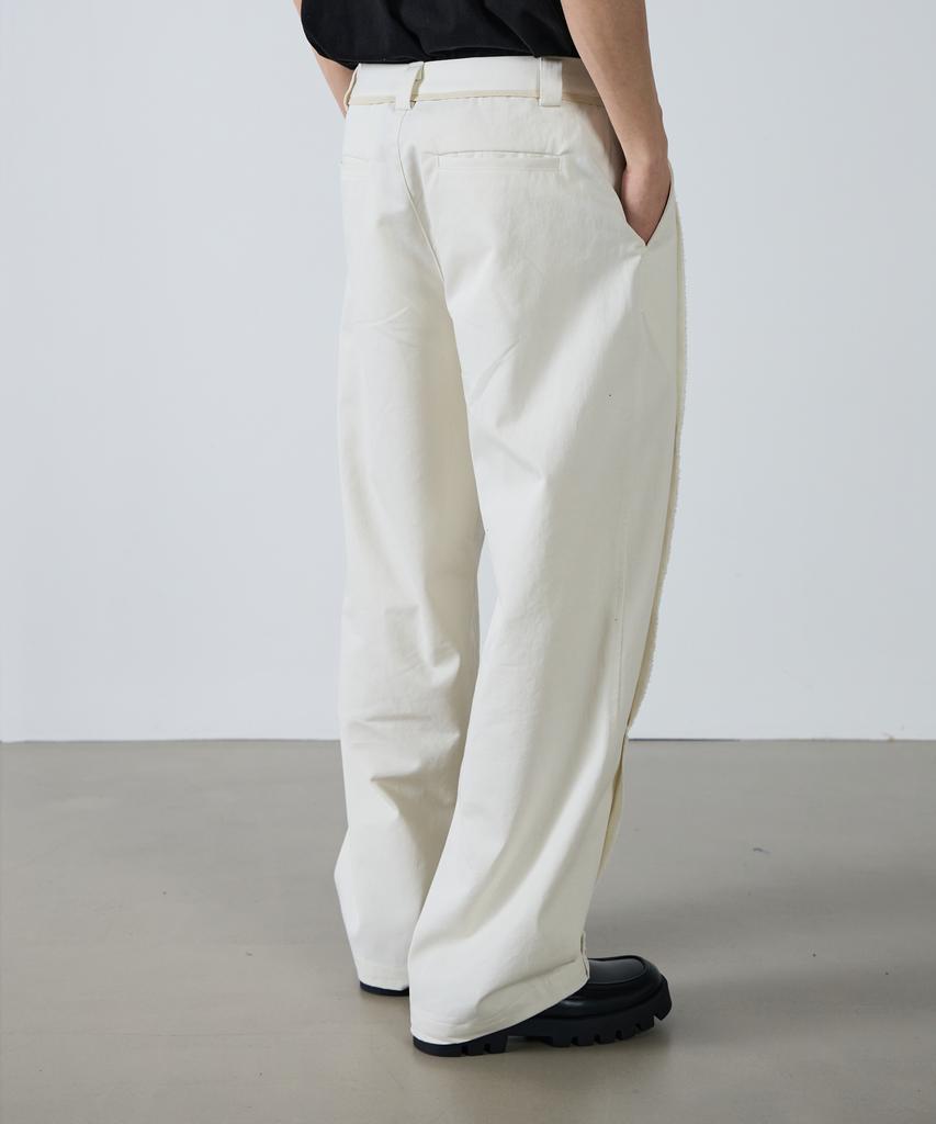 SSIN AND LEE Unfinished Wide Cotton Pants Ivory
