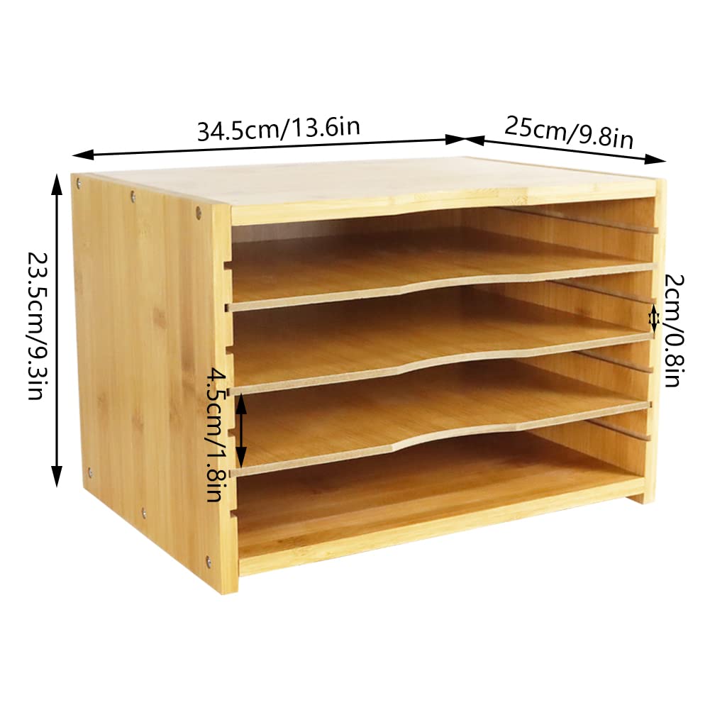 WKWKER File Organizer with 3 Adjustable Layers, Letter Case, Bamboo File Box, Desktop Storage, Office & Home Supplies, Document Case (Natural)