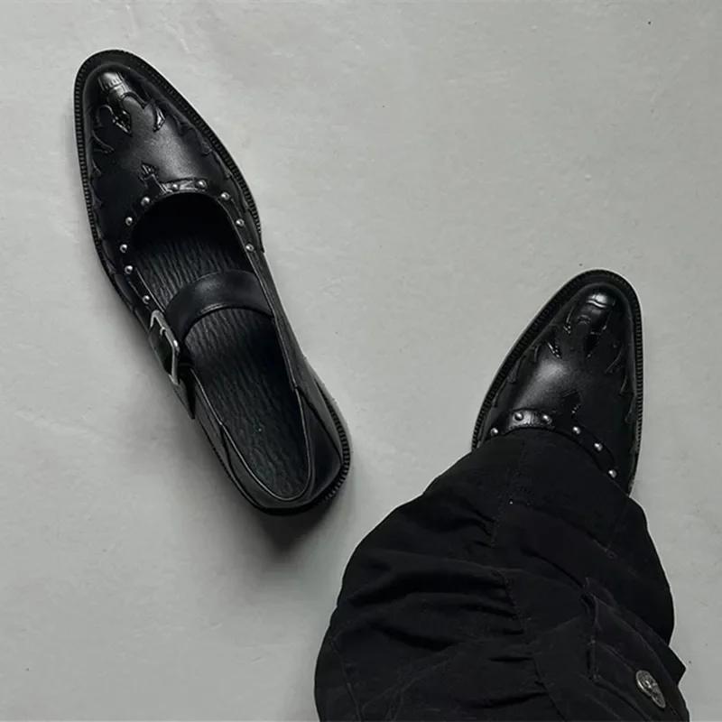 Fashion High Quality Leather Women Shoes Sexy Pointed Toe Metal Buckle Mary Jane Shoes for Women Punk Black Elegant Woman Heeled Shoes
