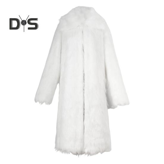 Men Long Faux Fur Overcoat Lapel Long Sleeve Windproof Open Front Coat Thickened Warm Imitation Fur Outwear