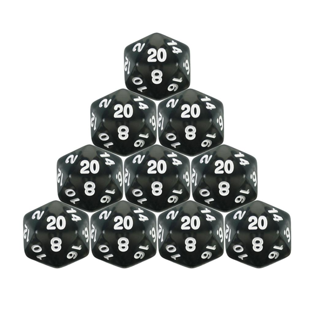 10 ks D20 Polyedrická sada kociek Priehľadná farba 20-stranné kocky pre doskové hry DND TRPG, Potreby pre stolné hry