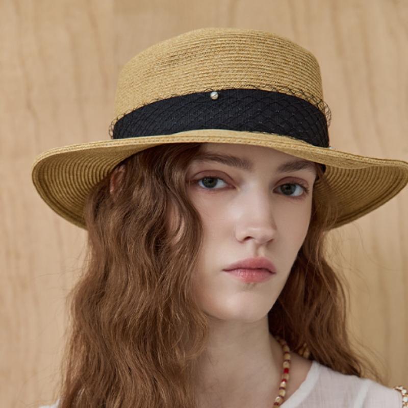 Maxza Pearl Mesh Ribbon Wire Raffia Boater Hat Ze07am004na