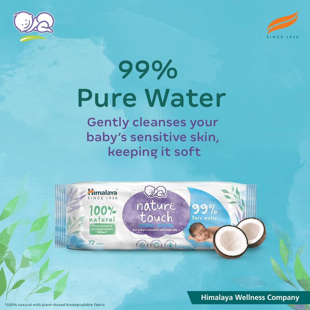 Himalaya Nature Touch Water Baby Wipes 72 Count Pack of 2 Sensitive Skin Biodegradable