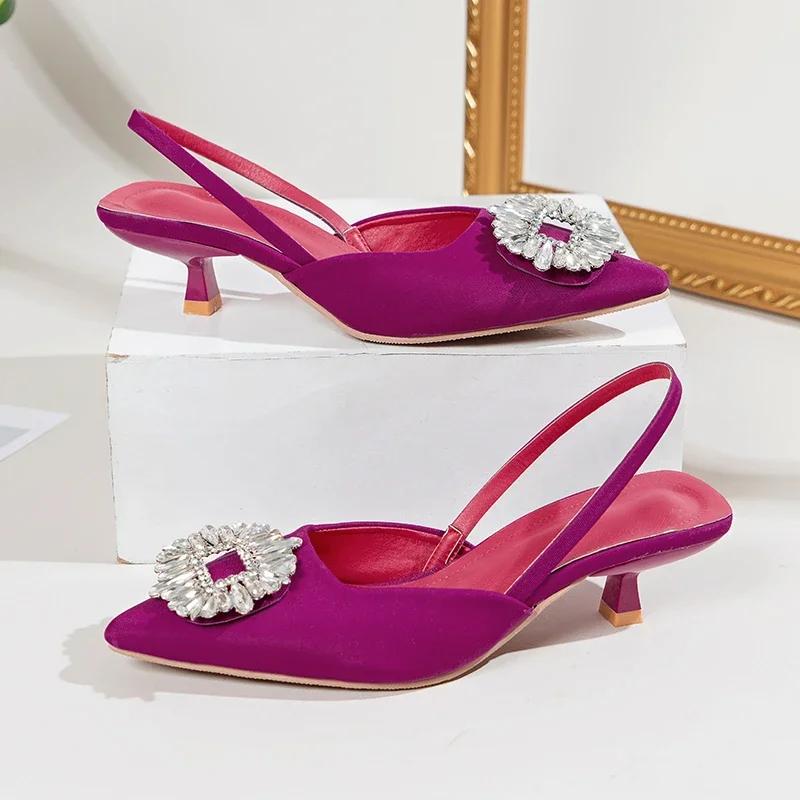 Fashion Fashion Women Shoes 2024 French Tip Baotou Sandals  Fairy Style Gentle Water Diamond Pointed Back Strap Thin Heel Shoes