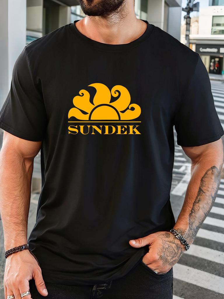 Herr 100% Bomull Tryckt T-shirt SUNDEK Mönster Sommar Casual Oversize Rund Hals Kort Ärm Bekväm Vardags T-shirt