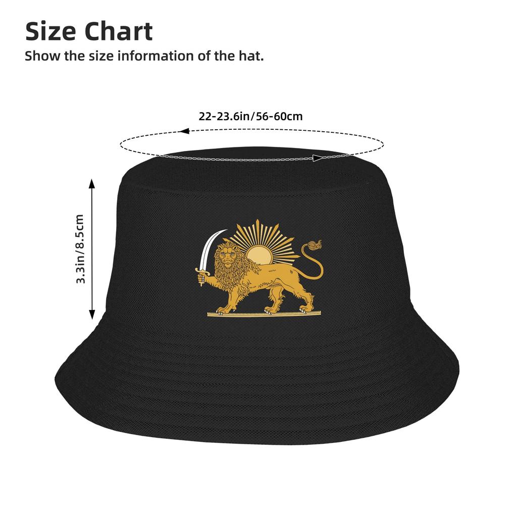 Lion And Sun Persian Emblem  Bucket Hat Summer  Casual Fisherman Hats For Couple Personality Beach Travel Caps Outdoor Sun Hats