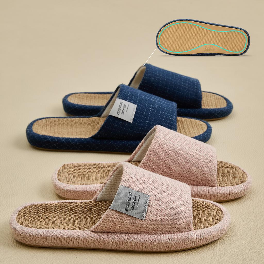 Damen Hausschuhe Leinenstoff Schlappen Bequeme Rutschfeste Hausschuhe Atmungsaktive Herren Freizeit Hausschuhe