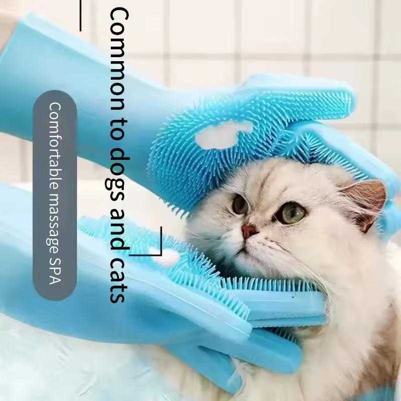 Pet Grooming Gloves Dogs Cats Bathing Clean Soft Silicone Hair Removal Hand Skin Protection Tool Easy