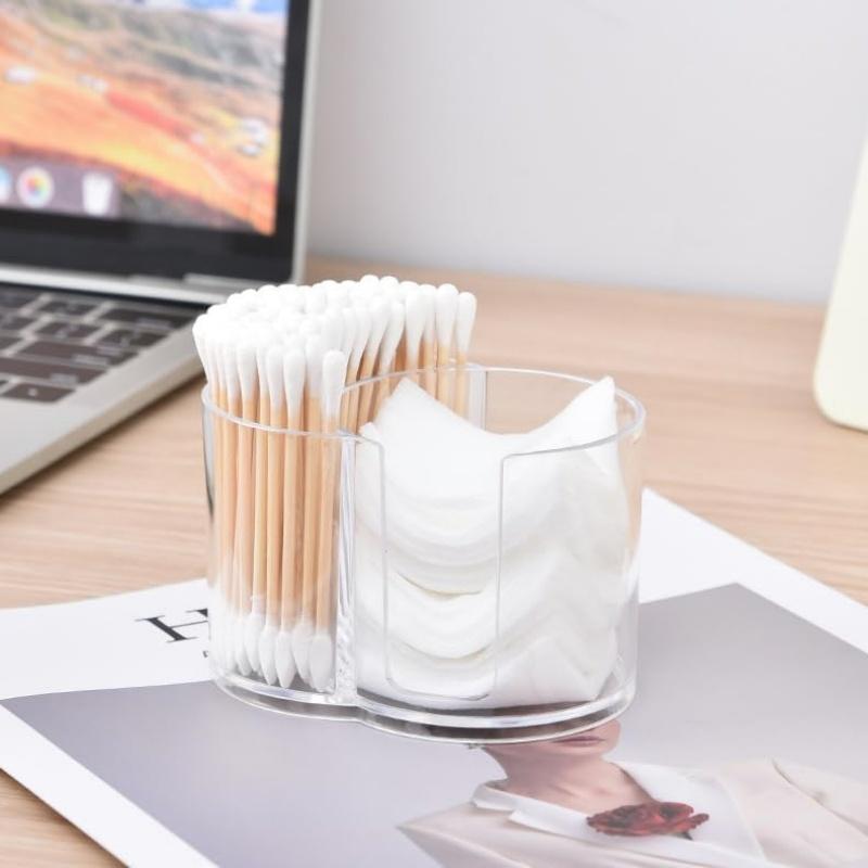 2-In-1 Cotton Swab Storage Box Acrylic Makeup Organizer Cotton Pad Holder Double Hole Circular Dispenser Cosmetic Organization