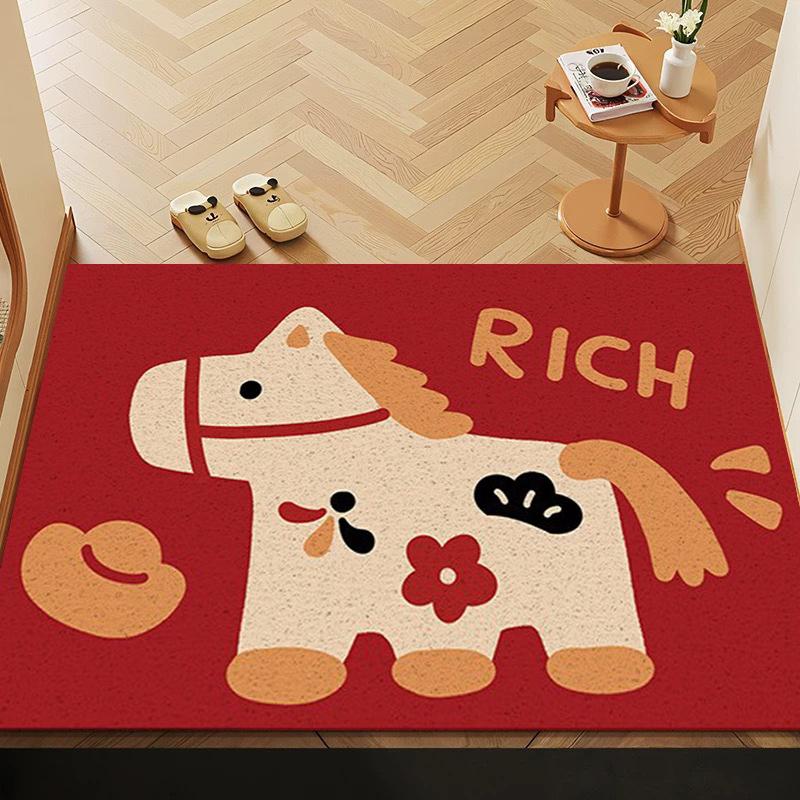 Horse Year Door Mat Chinese New Year Welcome Home Entrance Floor Mat Non-Slip Red Carpet Spring Festival Supplies