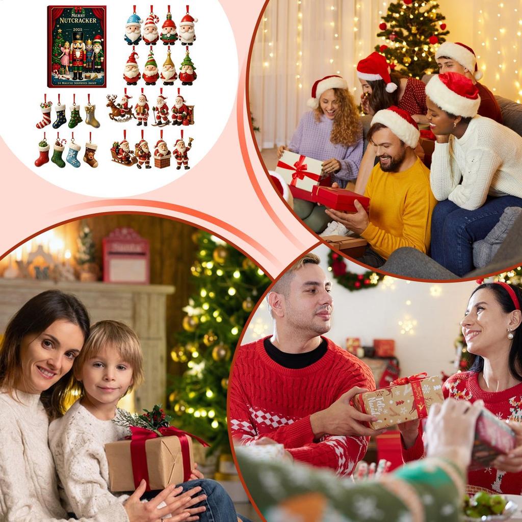 Nutcracker Advent 24-Days Acrylic 2D Flat Christmas Nutcracker Ornaments Holiday New Year Pendant Advent for Car Home Dorm