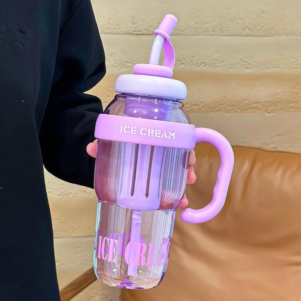 Cute 1200ML Summer Plastic Cup Large Capacity Leakproof Sports Water Bottle with Handle Straw Water Bottle Outdoor Travel