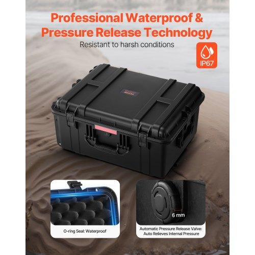 VEVOR 3.5 Cu.ft Weatherproof Hard Case, Waterproof Hard Case with Rolling Wheels &amp; Retractable Pull Handle