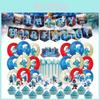 Fun Cartoon Style Kids Birthday Party Decor Set Paper Flag Cake Topper Balloons
