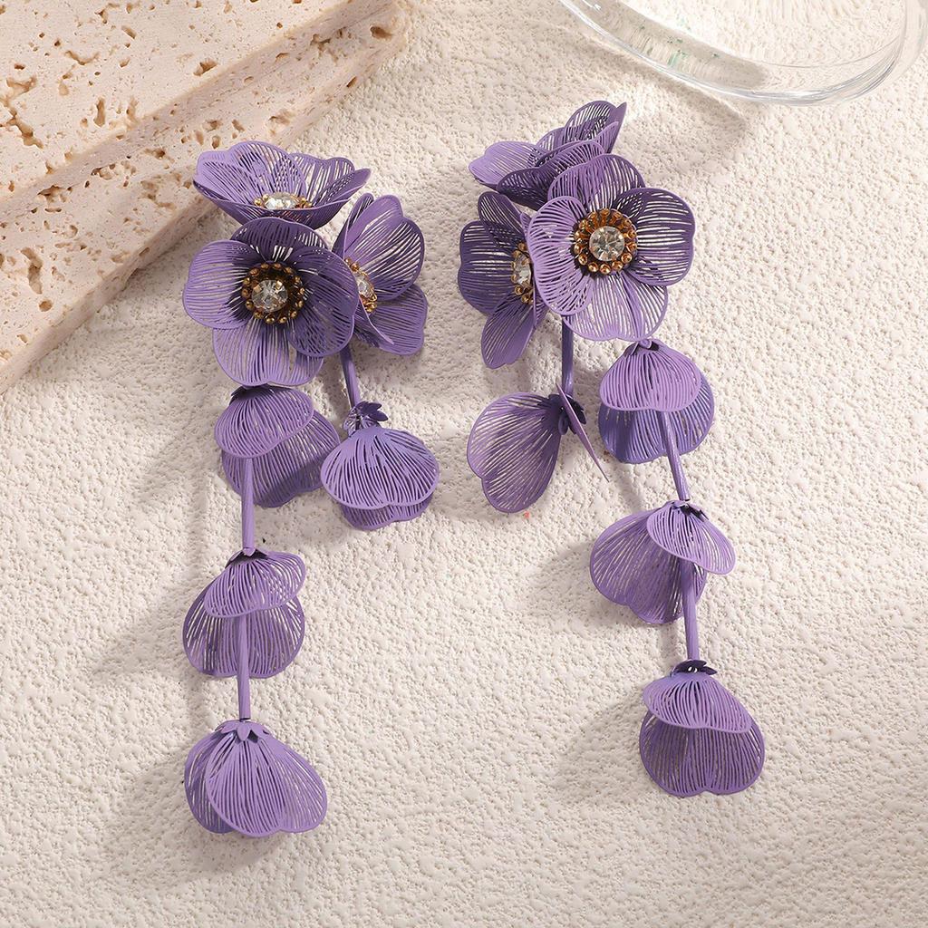 Retro Glamorous Long Tassel Flower Stud Earrings for Women