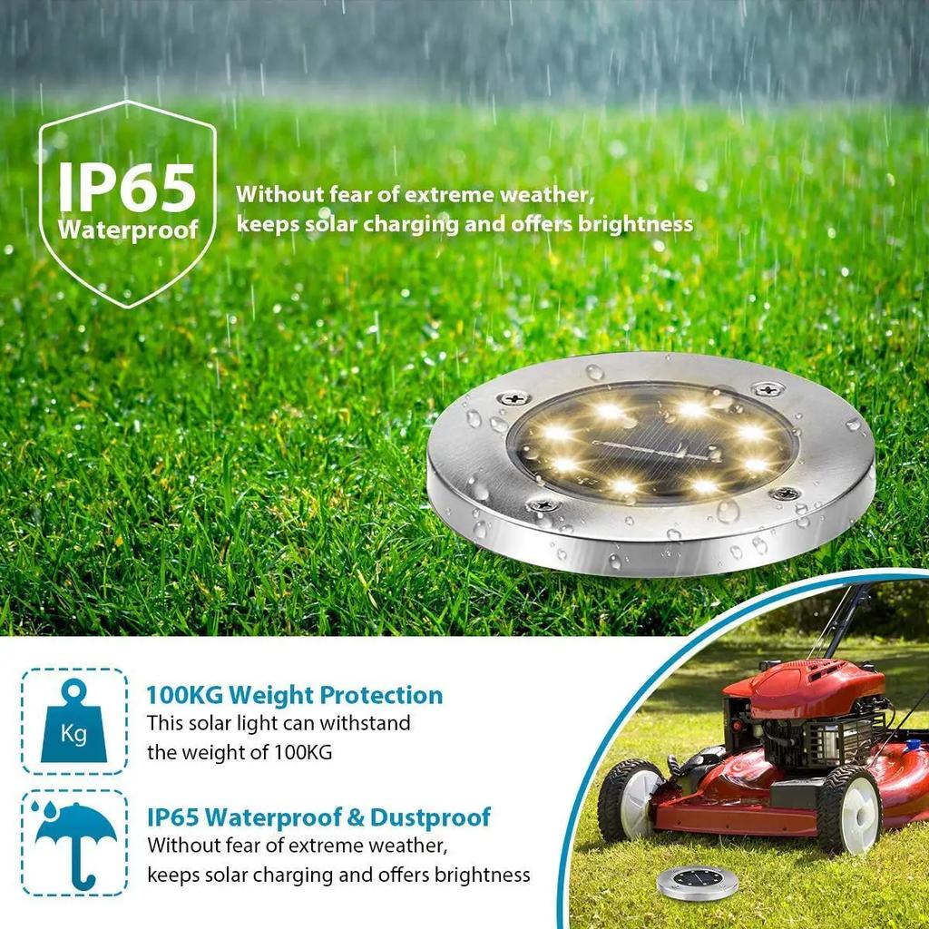 8/20LED Led Lamp Garden Decor Solar Power Disk Light Outdoor Garden Solar Underground Light Deck Light Spotlight Buried Solar