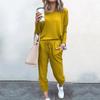 Casual Sportsets voor Dames 2 Delen Effen Kleur Ronde Hals T-shirt Basis Shirt Casual Mode Broekenset
