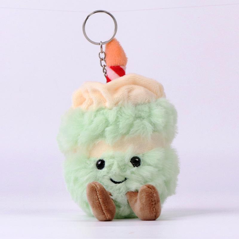 Kawaii Birthday Cake Plush Keychain Cute Cake Doll With Candle Pendant Soft Fluffy Food Toy Backpack Bag Hanging Decor Gift