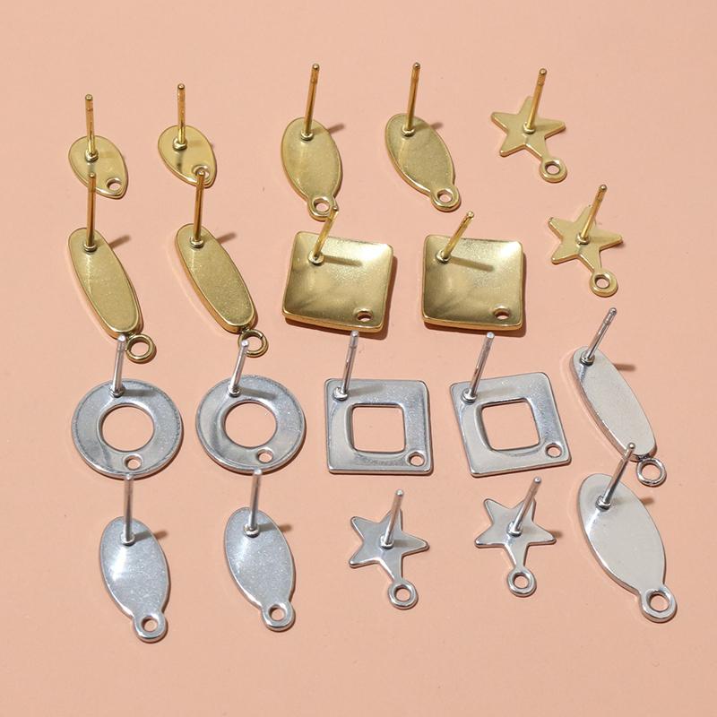 20pcs Stainless Steel Craft Earring Studs Geometric Polygonal Earrings Posts Connector For DIY Earring Jewelry Making Supplies