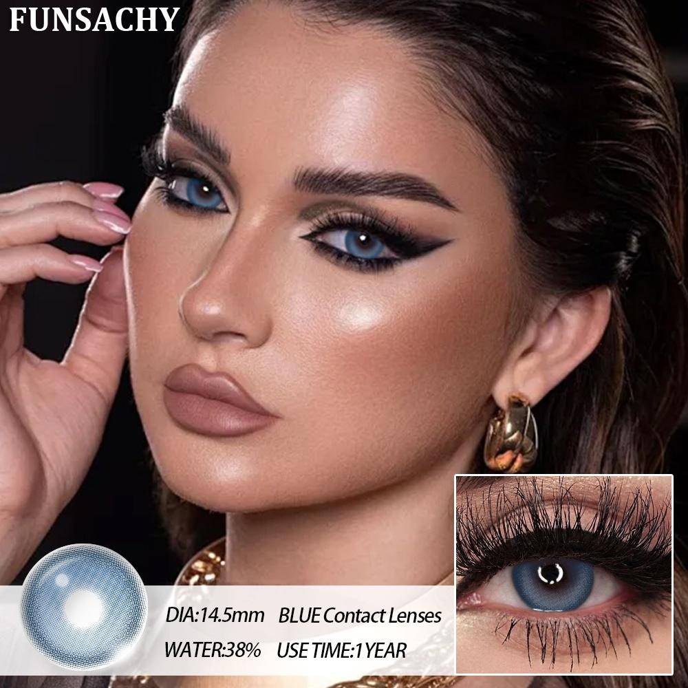 FUNSACHY 1 זוג עדשות מגע אפורות בדרגה 0~-8.00 מיופיה עדשות כחולות אישונים חומים עדשות מרשם קוסמטיקה שנתית יפה