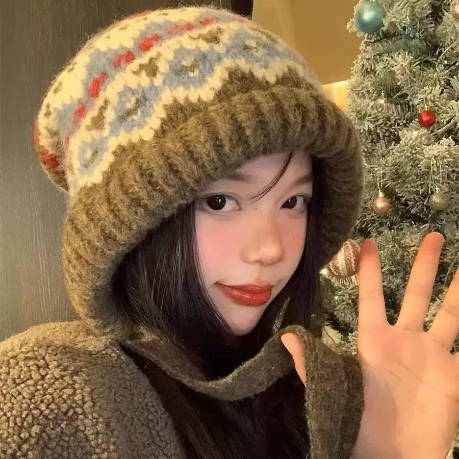 Vintage Dual-purpose Thick Warm and All-match Ear Protection Street Style Knitted Hat