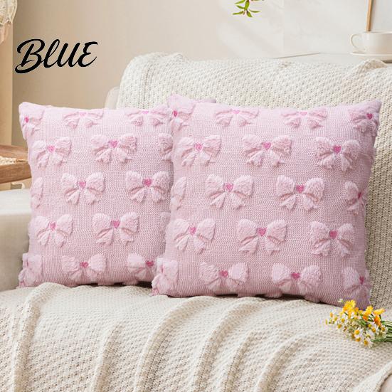 Romantic Room Decor Plush Throw Pillow Cover Heart Embroidery Cushion Case with 3D Bowknot Jacquard Cute Bow Tie Cases Soft Fluffy Decorative