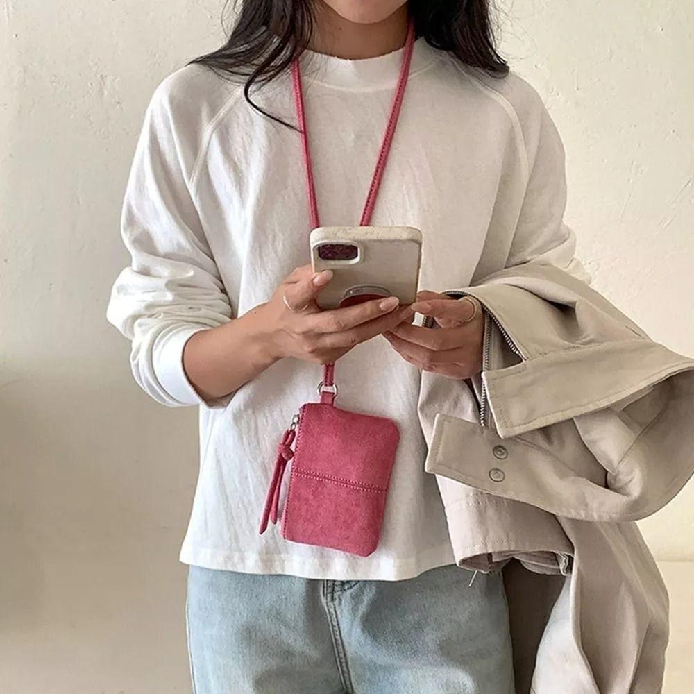 Leopard Print Suede Coin Purse Portable Lipstick Key Bag Women Shoulder Bag Mini Storage Bag Small Wallet Travel Neck Bag