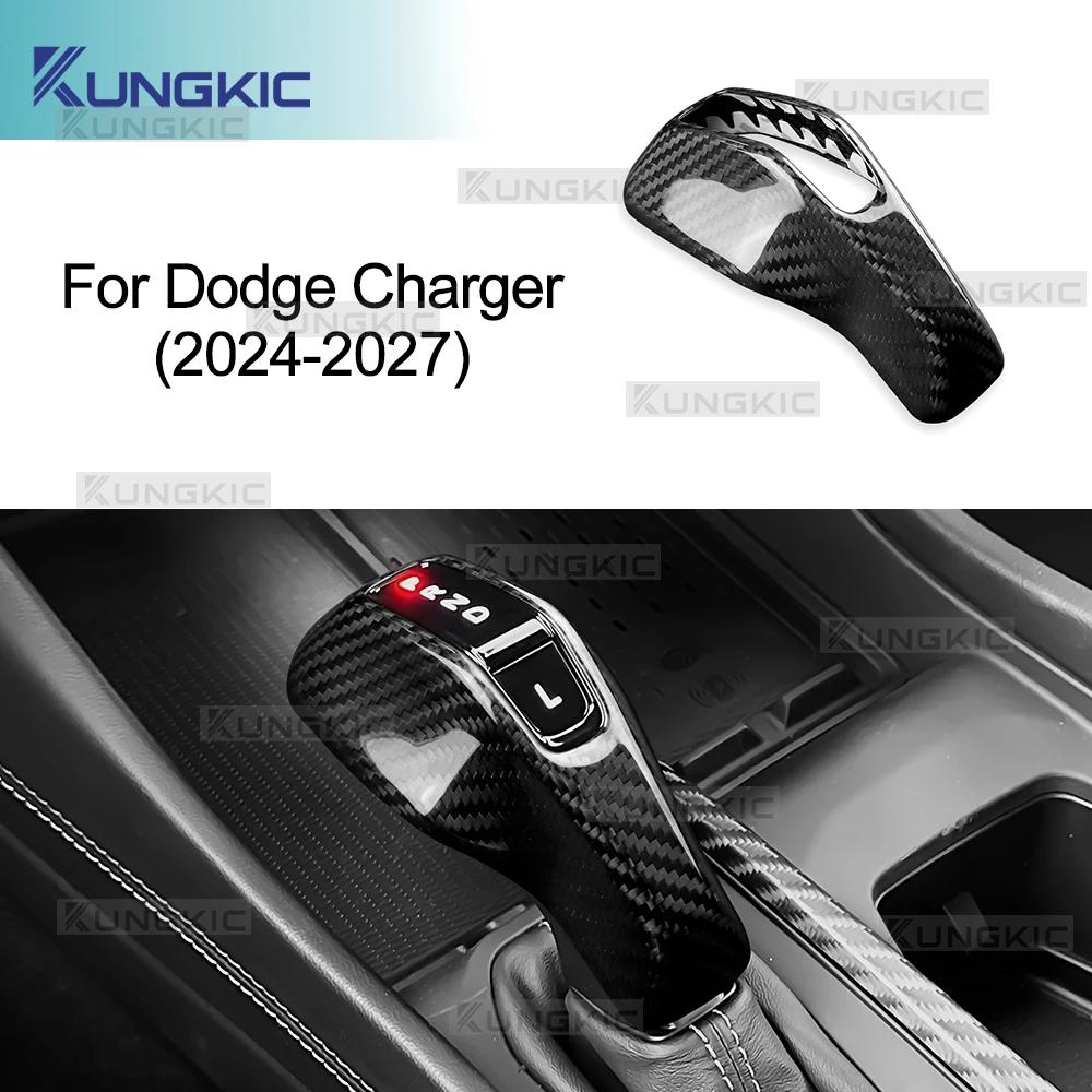 For Dodge Charger 2024-2027 LHD Real Hard Dry Carbon Fiber Gear Shift Knob Cover Trim Sticker Anti-Scratch Wear-Resistant Decor