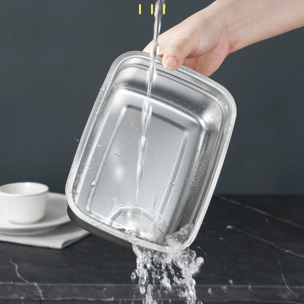 Food Grade Stainless Steel Food Storage Container with Lid, Square Plate for Refrigerator, BBQ, Cold Dish, Grilled Fish