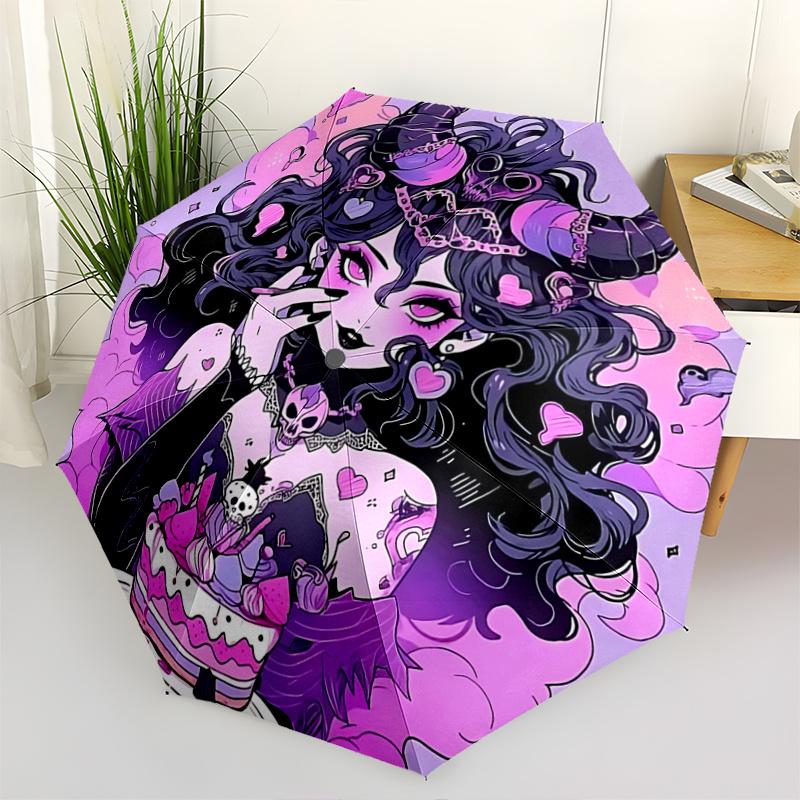 

1pc Skull Heart Auto Open Close Umbrella Portable Folding Design with 8-Bone Iron Frame, Perfect for Outdoor, Festive Gifts, Travel, Daily Use, a