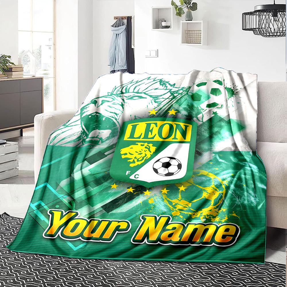 1pc Leon logo Blanket with Custom Name, Gift, for Men and Women, Soft Blanket, Good for Sofa Bed Couch Travel, Lightweight Flannel Blanket