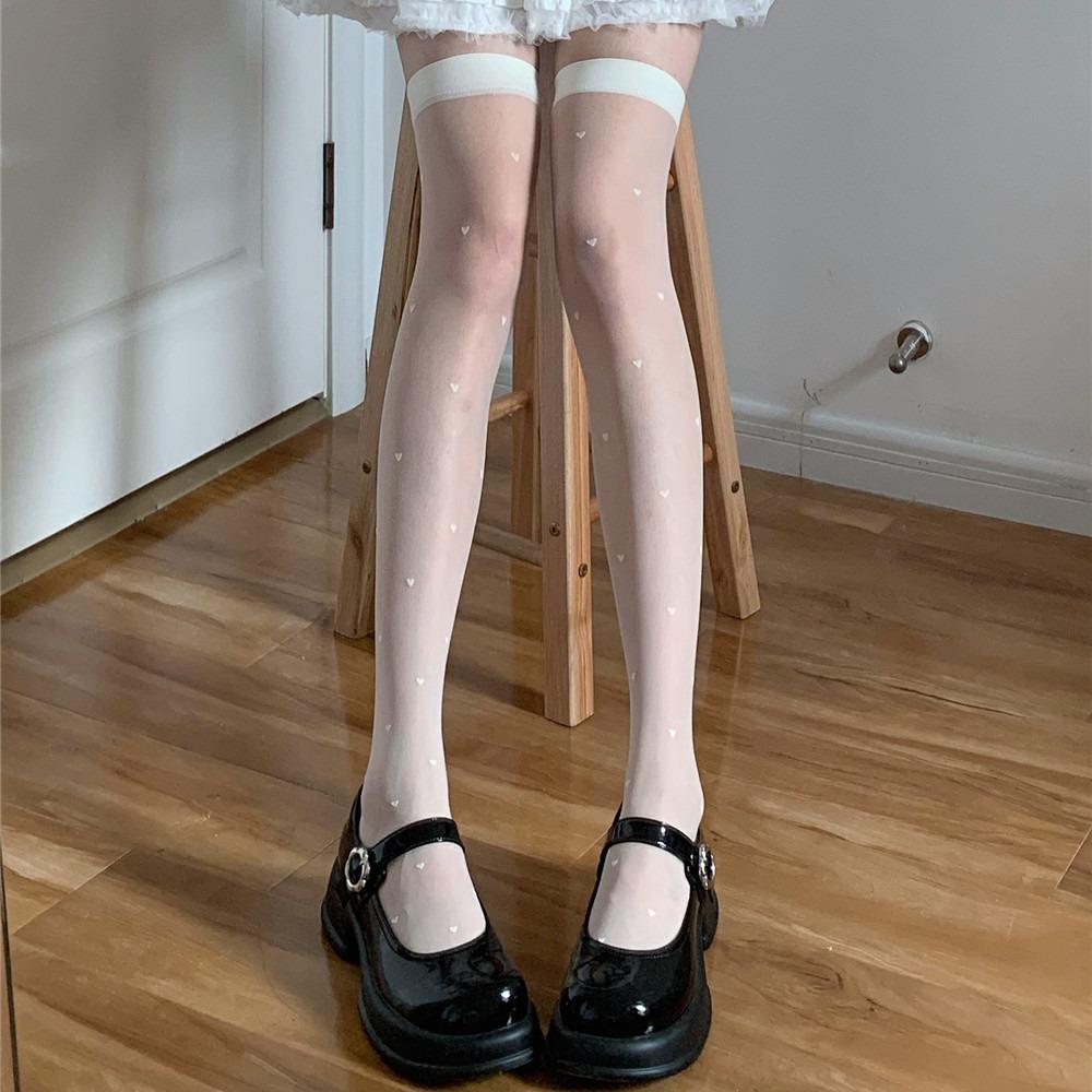 

Чулки до колена JK для женщин, тонкие черные чулки в горошек в форме сердечек One size