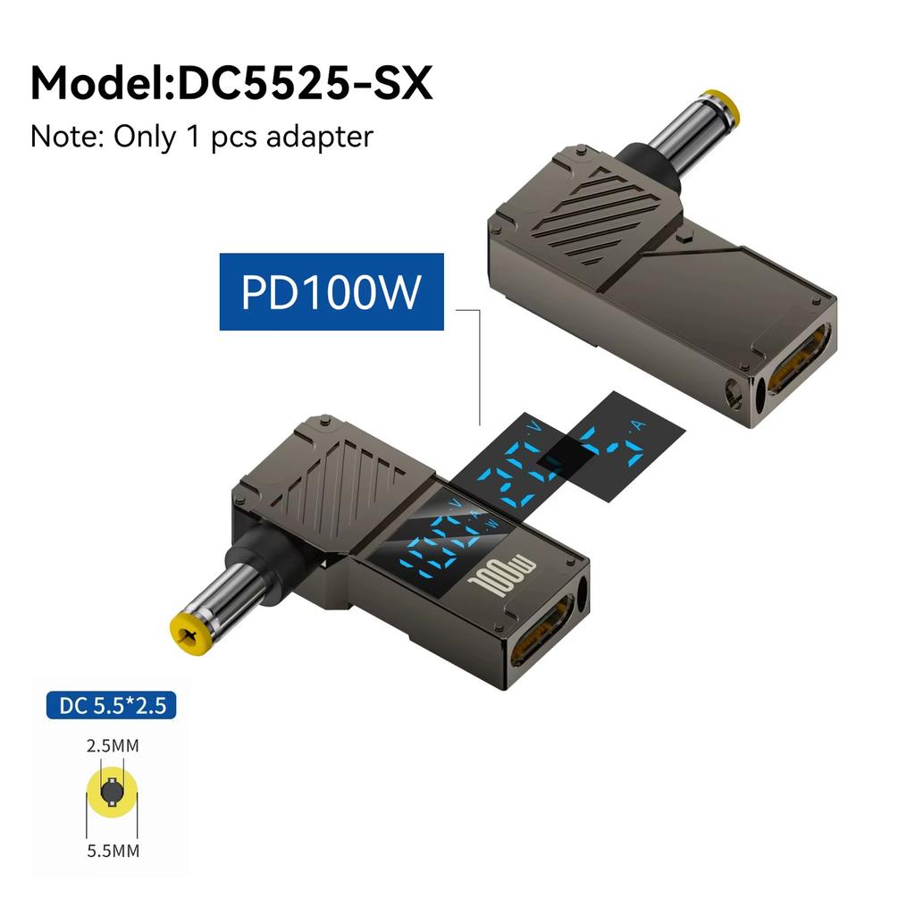 PD100W Type-C to DC Plug Converter USB C to DC Laptop Charging Adapter Power Charger Connector Tip for Lenovo Thinkplus HP DELL