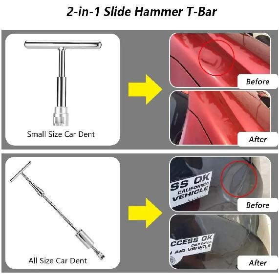 Universal Car Dent Puller Metal T Dent Repair Tool Auto Repair Sheet Metal Kit Slide Hammer Reverse Hammer Glue +18pcs Glue Pull