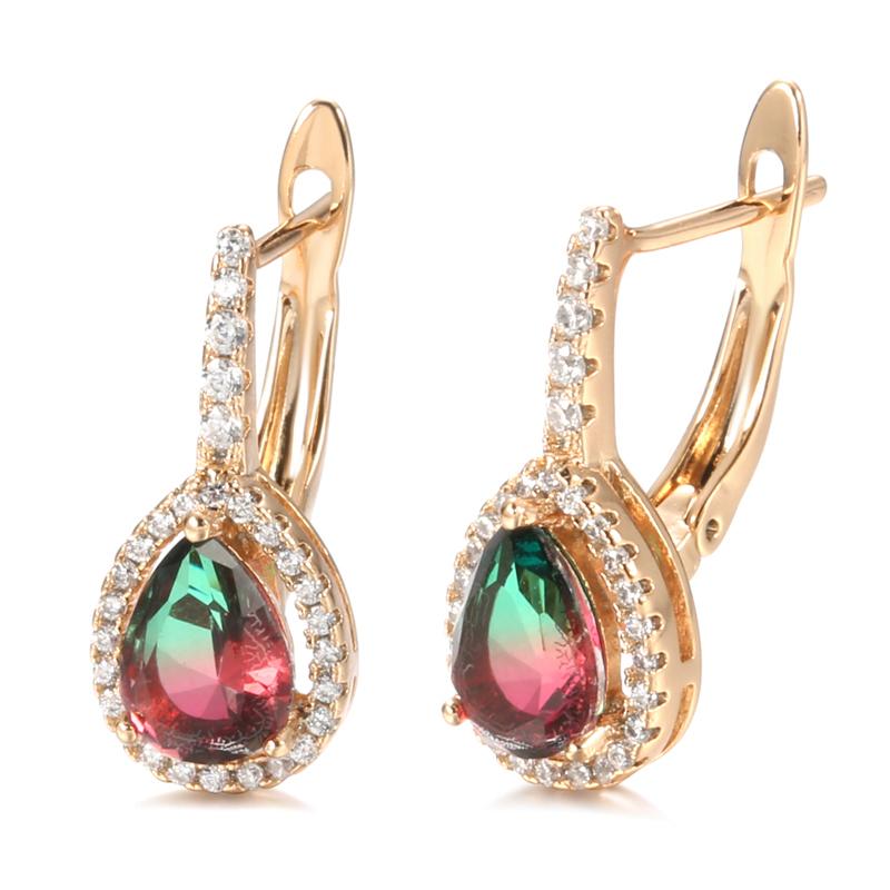 Kinel Fargerike Cubic Zirconia engelske øredobber for kvinner luksus vintage rosegull farge fine smykker