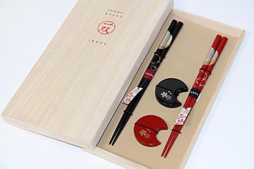 Wajima Lacquer Couple Chopstick Hanazakura Paulownia Wooden Domestically Made In Pair of Wooden Wajima Lacquerware Chopsticks, Yoimachizuki, Rest,