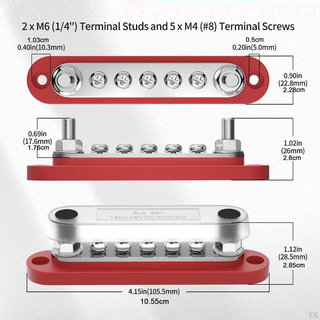 150A Power Distribution x M4 Screw Terminals 48V Copper Busbar Easy to Use Portable for Marine