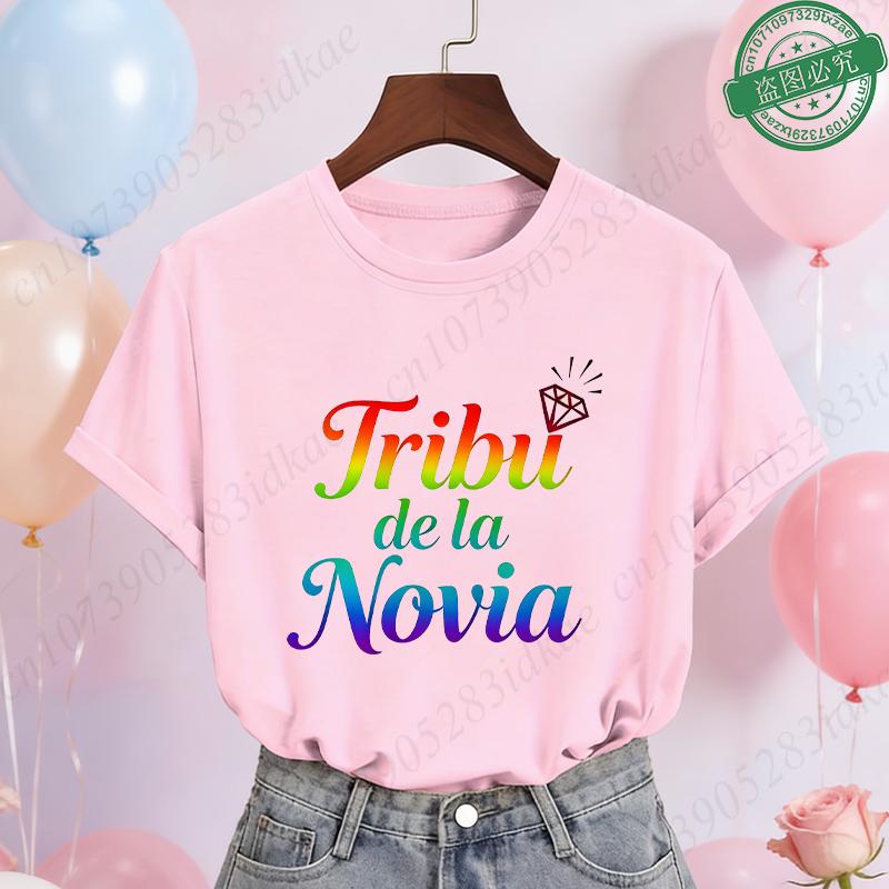 Spanish Girls Bridal Shower T-Shirts Team Bride Tribe Blouses Short Sleeve Tees for Bachelorette Hen Party Wedding Celebration
